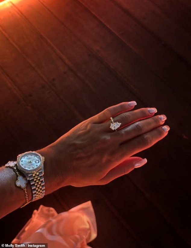 She also gave a closer look at the huge sparkling ring