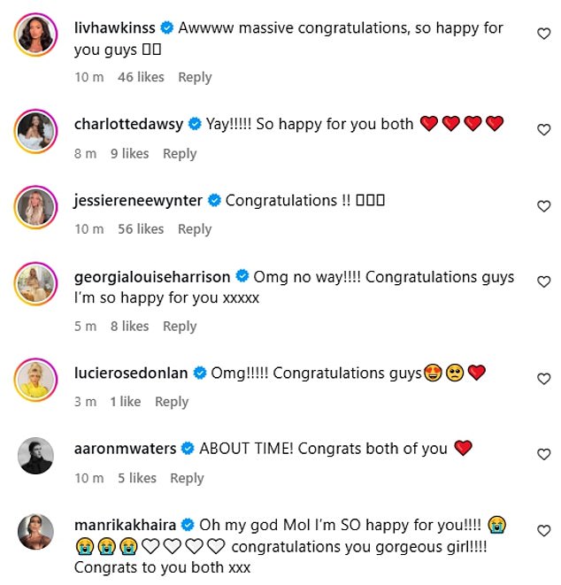Their famous pals were quick to congratulate them in the comments section