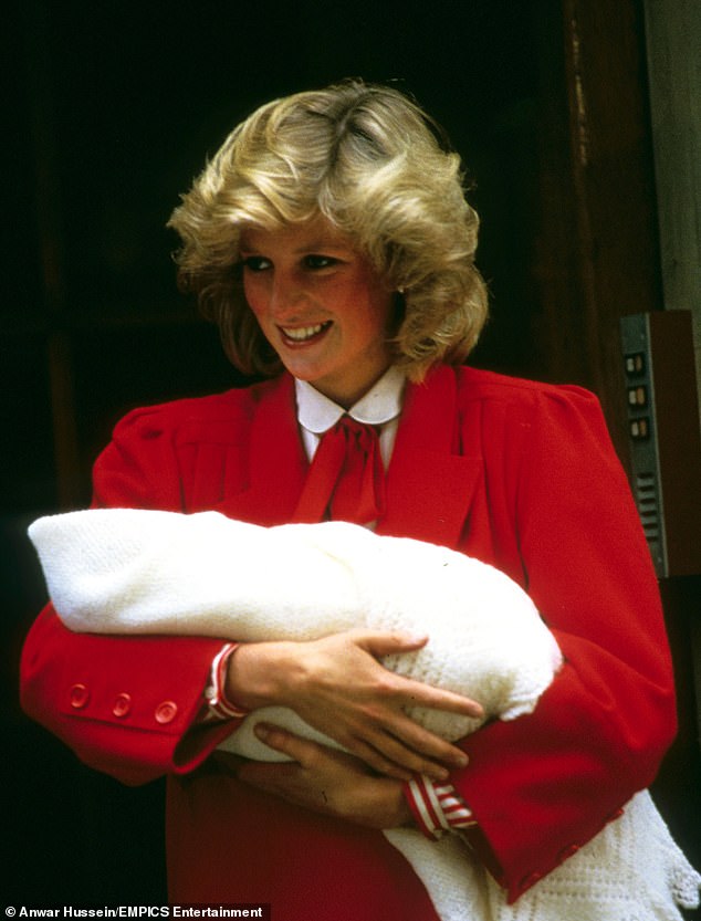 Diana is pictured holding newborn Harry as she leaves St. Mary's Hospital in London in September 1984