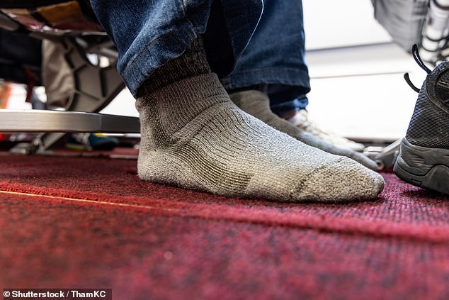 Bacilieri also cautioned against walking barefoot or brushing feet against plane carpets - or blankets - as they 'aren't very clean'