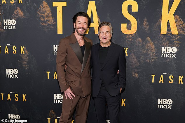 om Pelphrey and Mark Ruffalo attend HBO's "Task" New York premiere at Perelman Performing Arts Center on September 04, 2025 in New York City