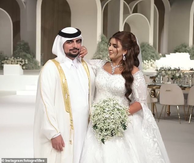 Sheikha Mahra is pictured with her ex-husband Sheikh Mana bin Mohammed bin Rashid bin Mana Al Maktoum on their wedding day in 2023