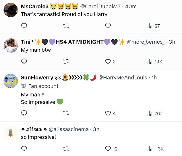Fans have since taking to X - formerly known as Twitter - to share clips of Harry and to praise him for taking part