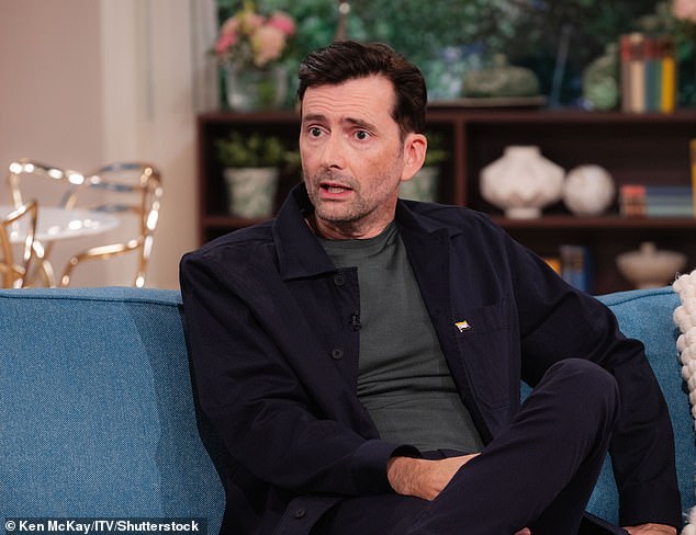 David Tennant (pictured) revealed an eye-watering injury he suffered while filming one of the sex scenes in Rivals - which left him 'embarrassed and on the floor' in nothing but a 'modesty pouch'