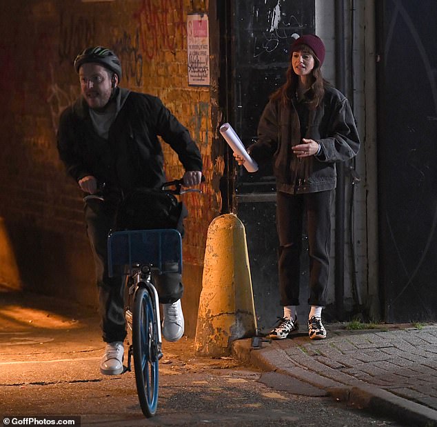 Lily was spotted looking on in dismay as the cyclist pedals away after making the drug deal for the film, which features a star-studded cast