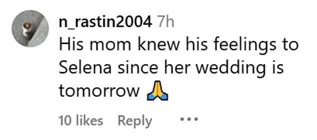 Since it was shared in the days leading up Selena's wedding hoards of social media users were quick to share their theories in the comment section