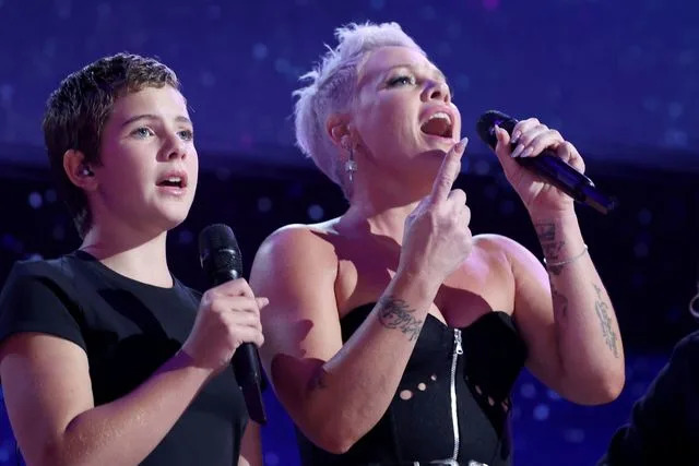 Getty Images Pink and her daughter Willow perform at the 2024 Democratic National Convention
