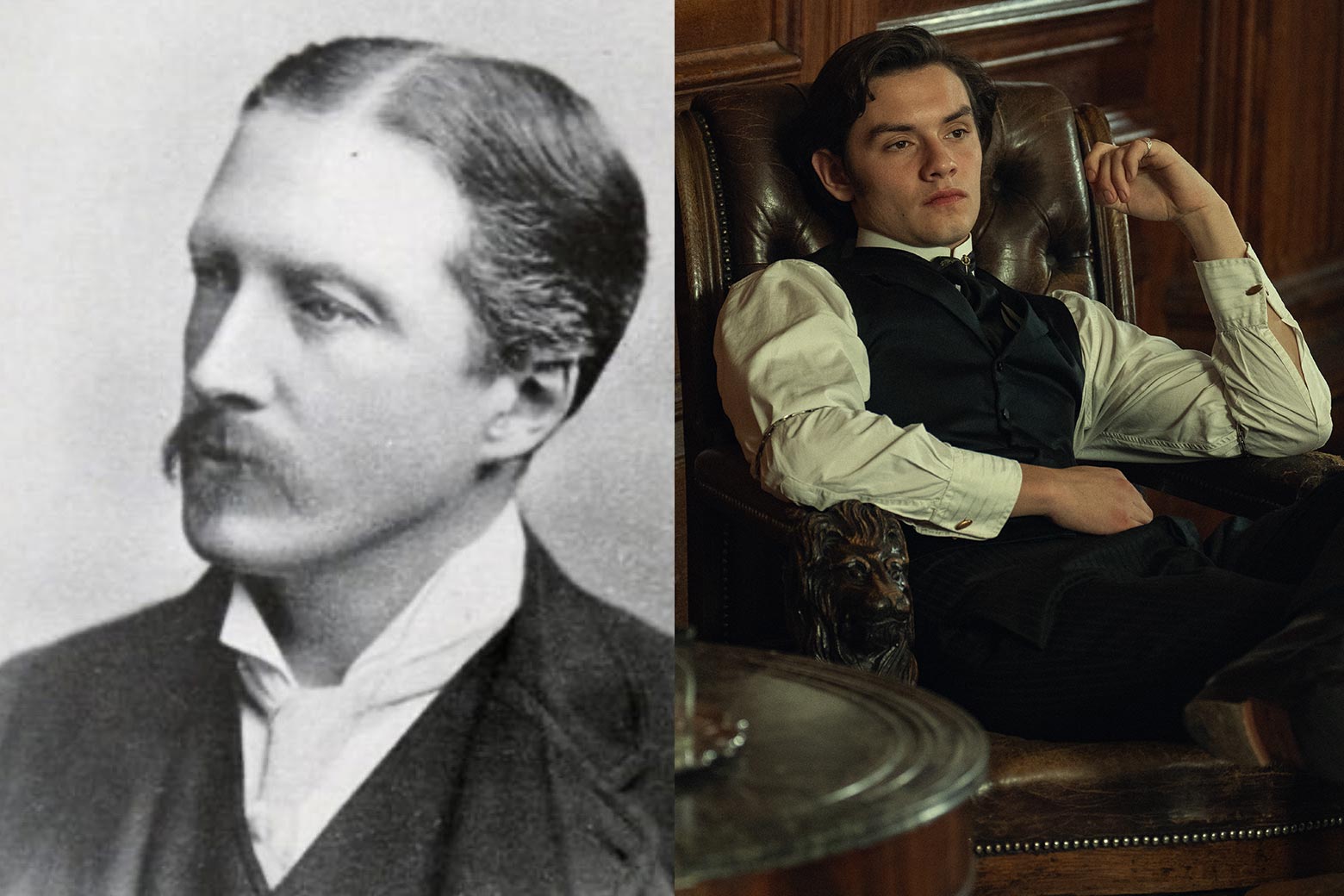 Edward Guinness and Louis Partridge as Edward Guinness in a scene from the show.