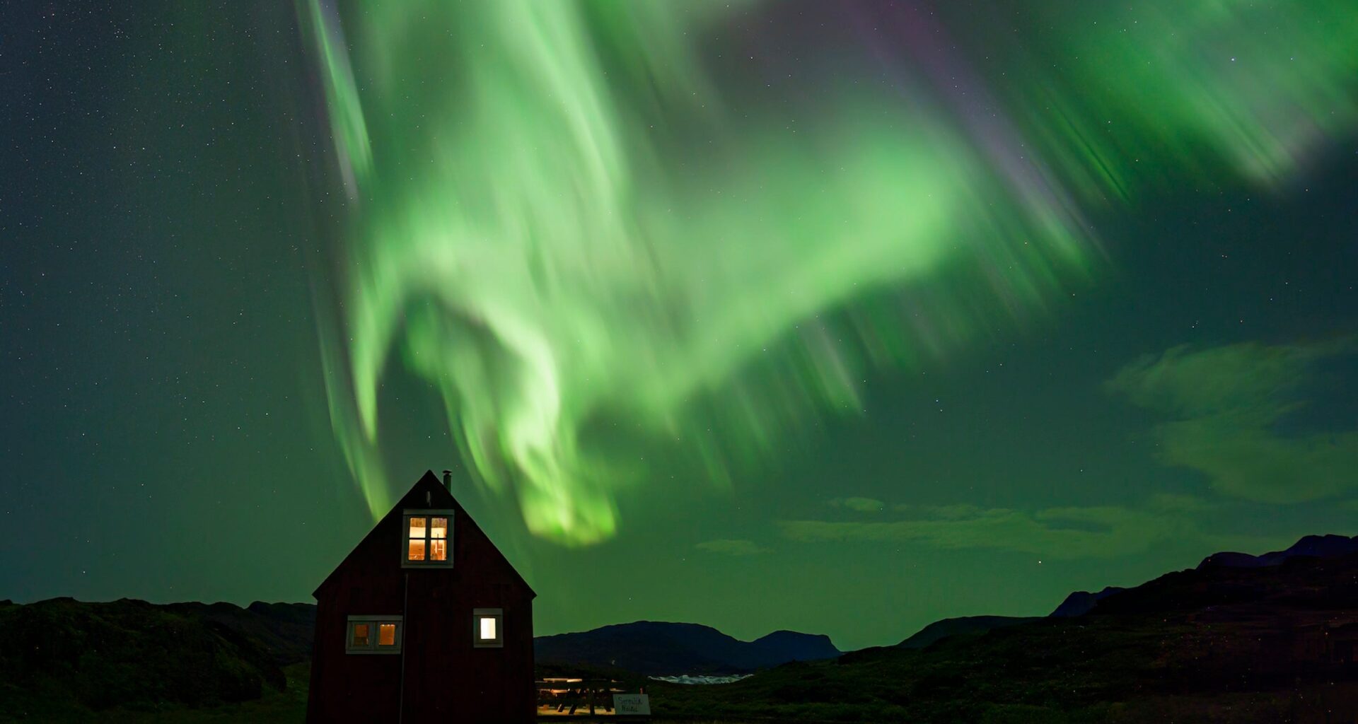 Sermilik Hostel in South Greenland beneath the Northern Lights