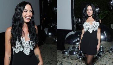 Demi Lovato dazzles in black and white dress at new music video launch party