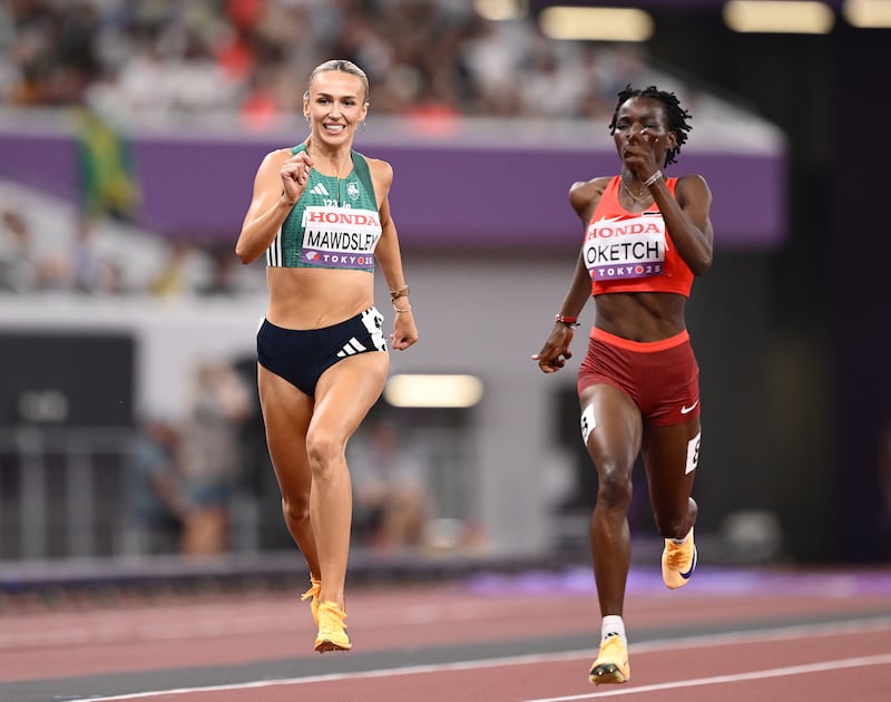 Sharlene Mawdsley during the women's 400m heats. Photograph: Hannah Peters/Getty Images