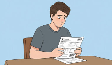 Man checking hist broadband bill at desk