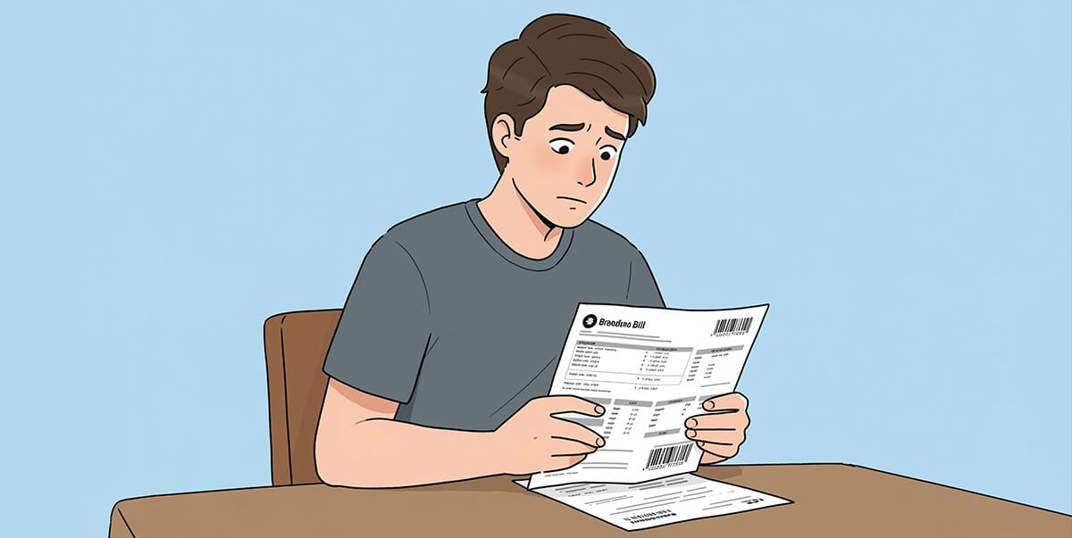 Man checking hist broadband bill at desk