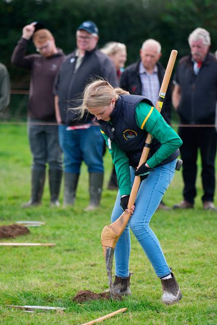 Cara Simms from Donegal takes part in the Loy Digging competition during  the National Ploughing Championships at Tullamore, Co Offaly. Photo: Niall Carson/PA Wire
