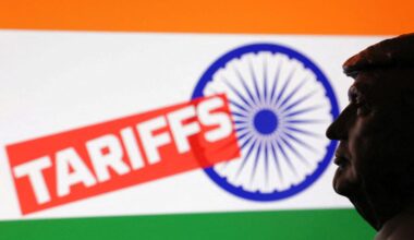 A 3D-printed miniature model of US President Donald Trump, the Indian flag and the word "Tariffs" are seen in this illustration. Photo: Reuters
