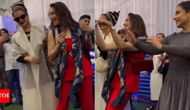 Rekha dancing with Madhuri Dixit, Vidya Balan at Shabana Azmi's 75th birthday wins the internet, Urmila Matondkar joins in - WATCH VIDEO | Hindi Movie News