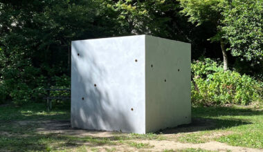 twin concrete cube sculptures link rokko and berlin