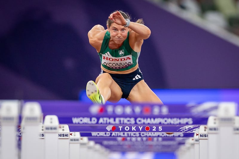 Ireland’s Kate O’Connor in action in the 100m hurdles. Photograph: Morgan Treacy/Inpho