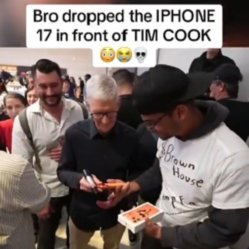 From excitement to embarrassment! Fan drops new iPhone 17 Pro in front of Tim Cook