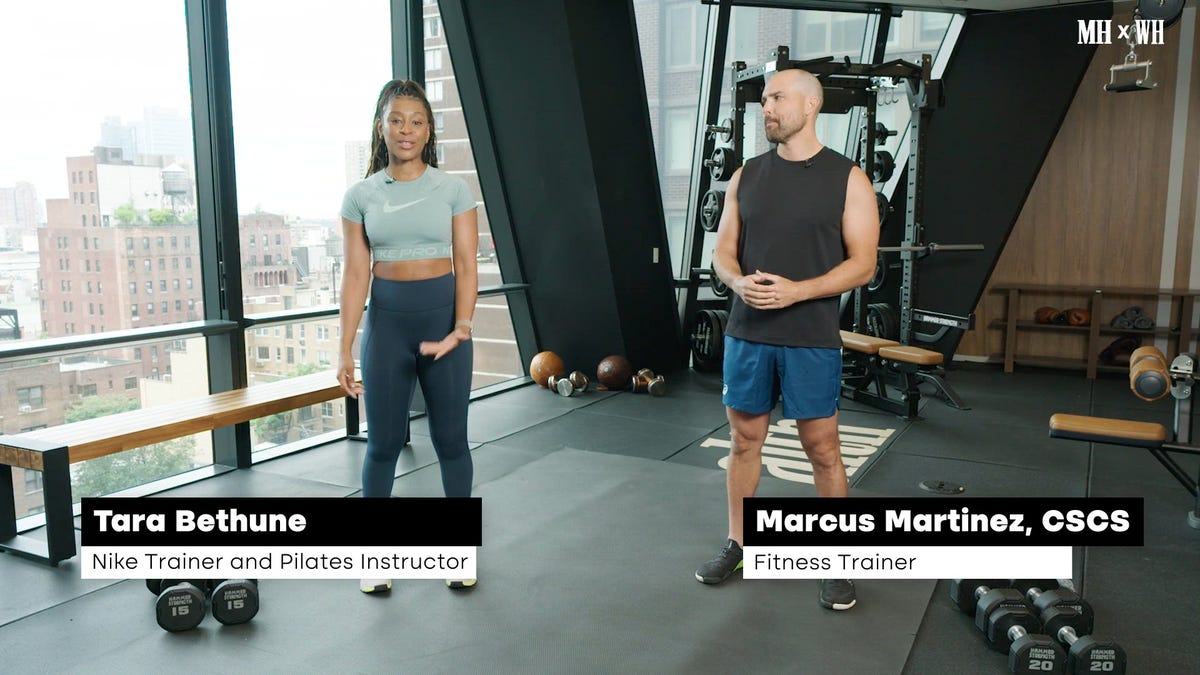 Crush Your Glutes With This Strength-Pilates Workout lower body pilates and strength training dumbbell workout video