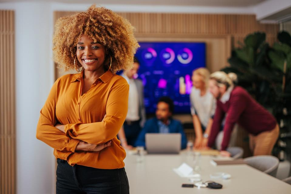 African American businesswoman with copy-space.