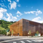 View of the lattice-clad Aspen Art Museum.