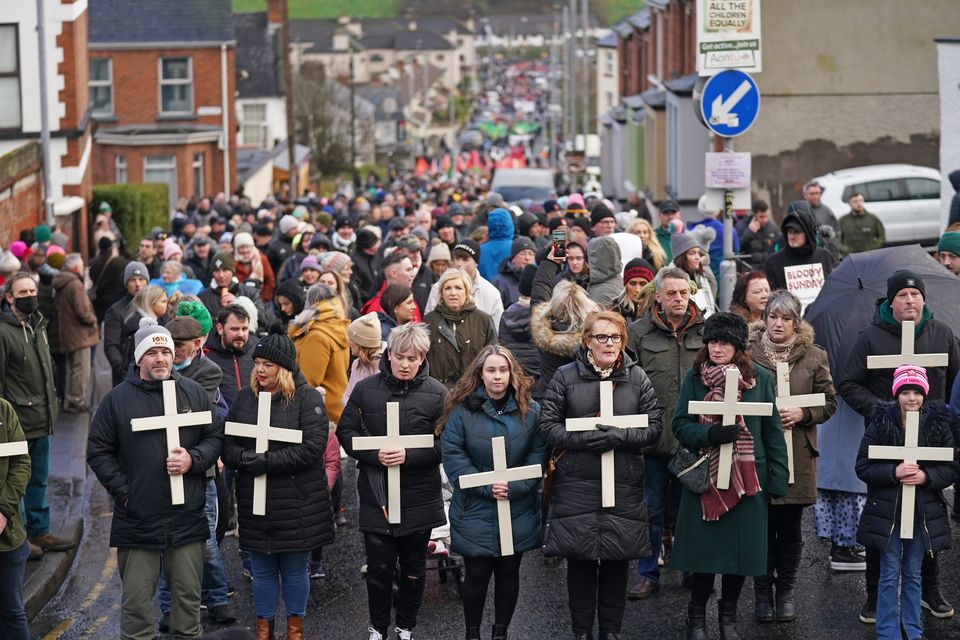 People take part in a march to mark the 50th anniversary of Bloody Sunday in Derry, in 2022. Photo: PA