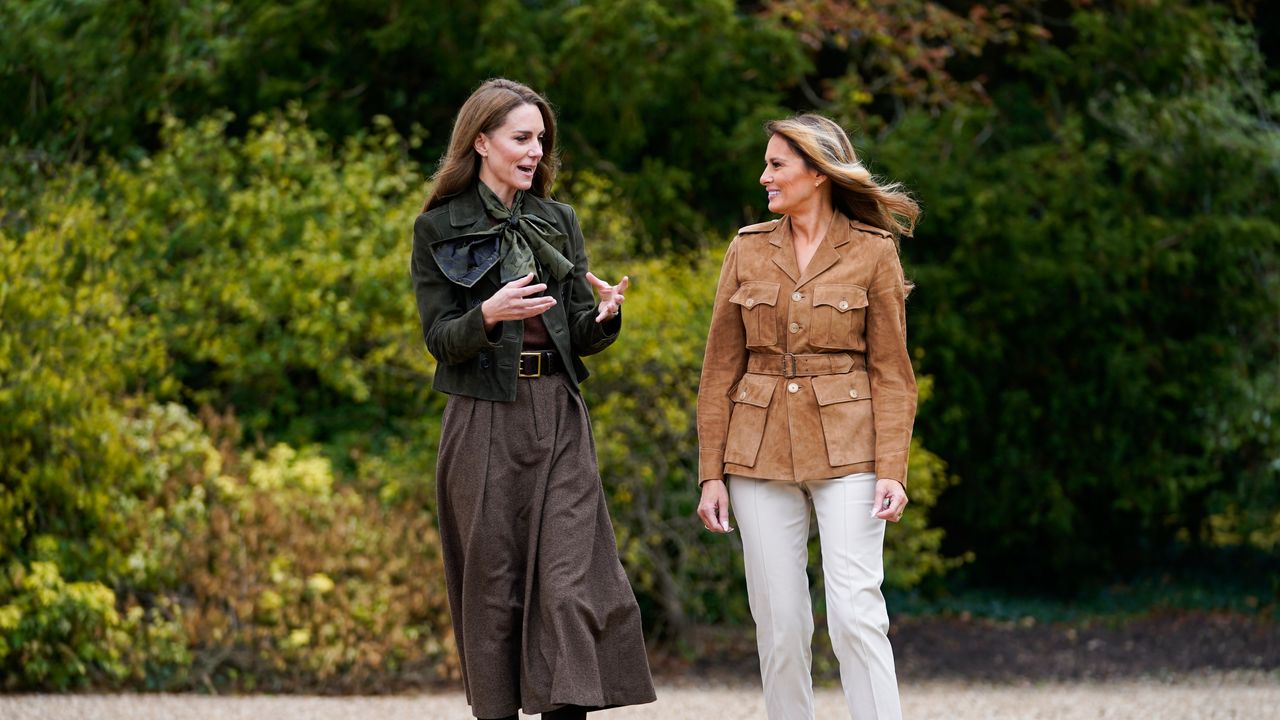 A nod to Diana? Kate Middleton opts for her late mother-in-law's favourite pussybow style as she and Melania Trump step out for their first joint engagement
