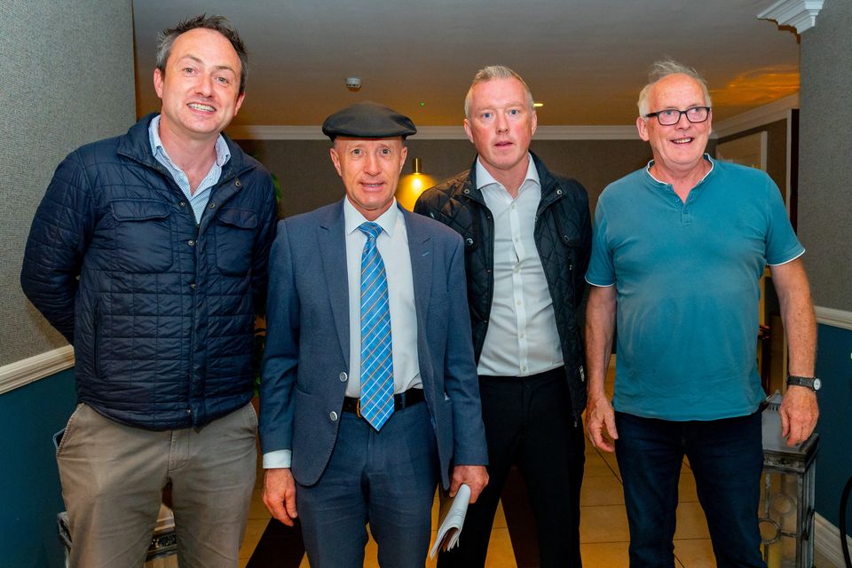 From left, Cllr. John O' Donoghue, Minister Michael Healy Rae, Jason Fleming Kerry IFA Chairman and John O' Sullivan Kerry IFA Secetary at the public meeting in The Killarney Heights Hotel  last Monday evening. Photo Seamus Healy.