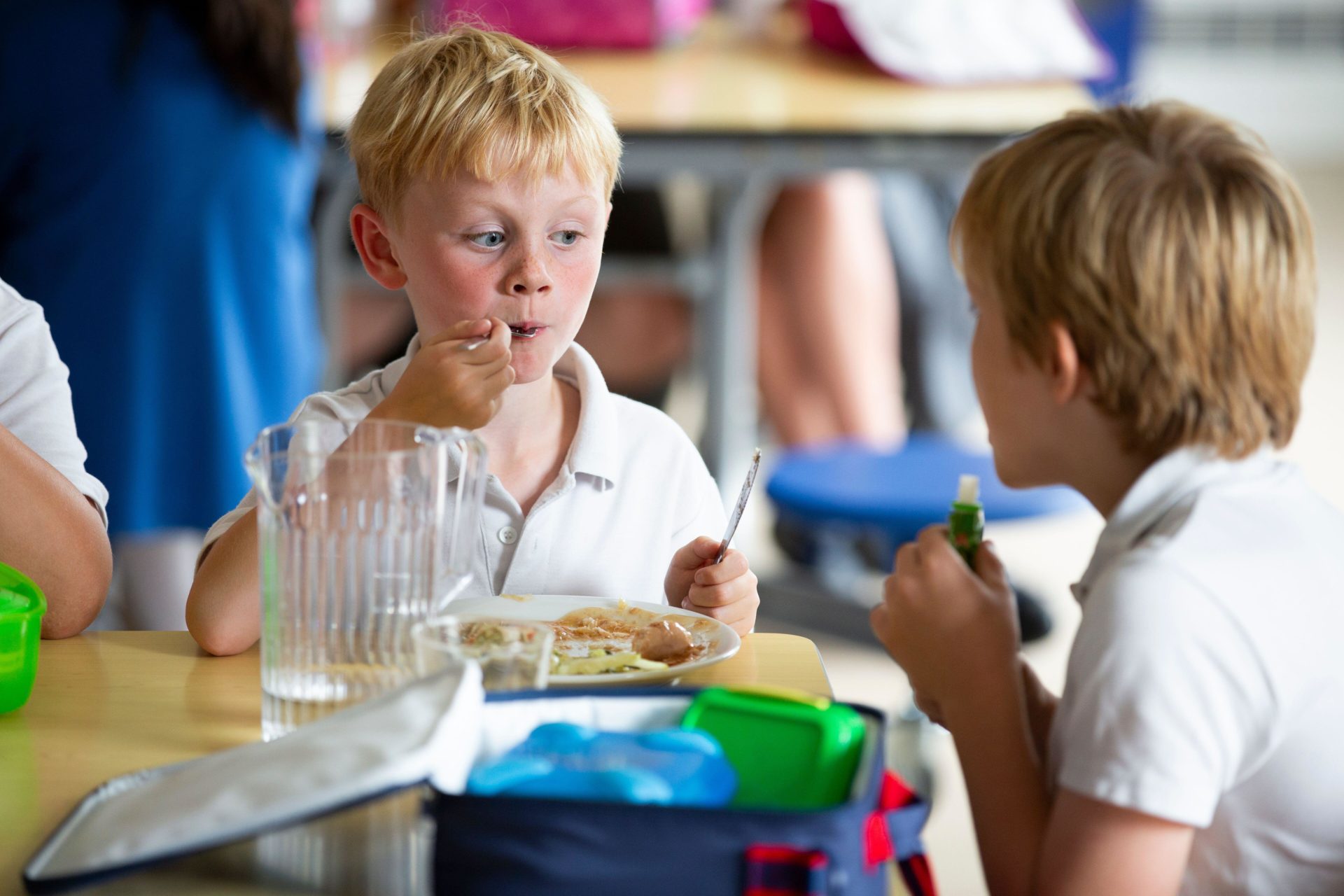 eating school lunch at a primary school in Worcestershire, UK