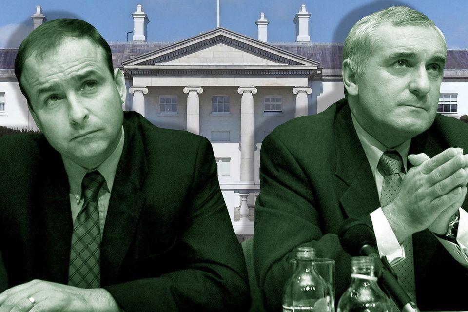 Micheál Martin and Bertie Ahern in 2001. Original photo: Steve Humphreys