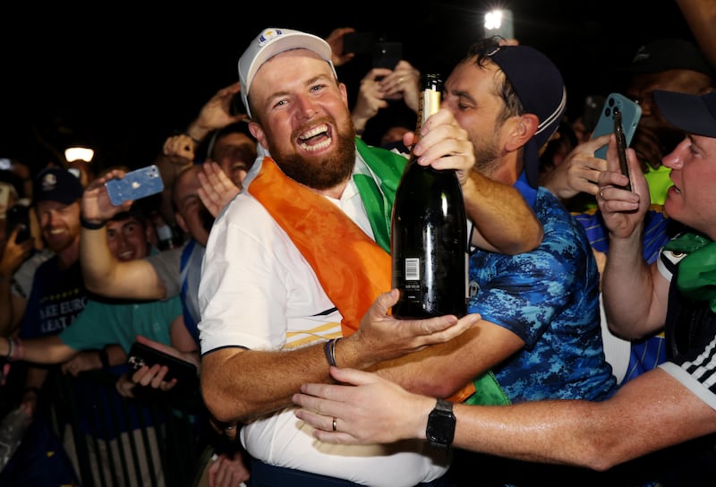 Shane Lowry celebrates with fans after Team Europe's win. Photograph: Harry How/Getty Images