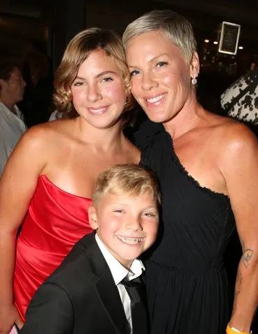 Getty Images Pink and her daughter Willow and son Jameson at Hamilton on August 6