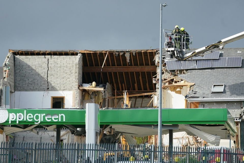 Emergency services at the scene of the 2022 explosion in Creeslough, a village of just 400 people, in Co Donegal. Ten people died in the tragedy. Photo: PA