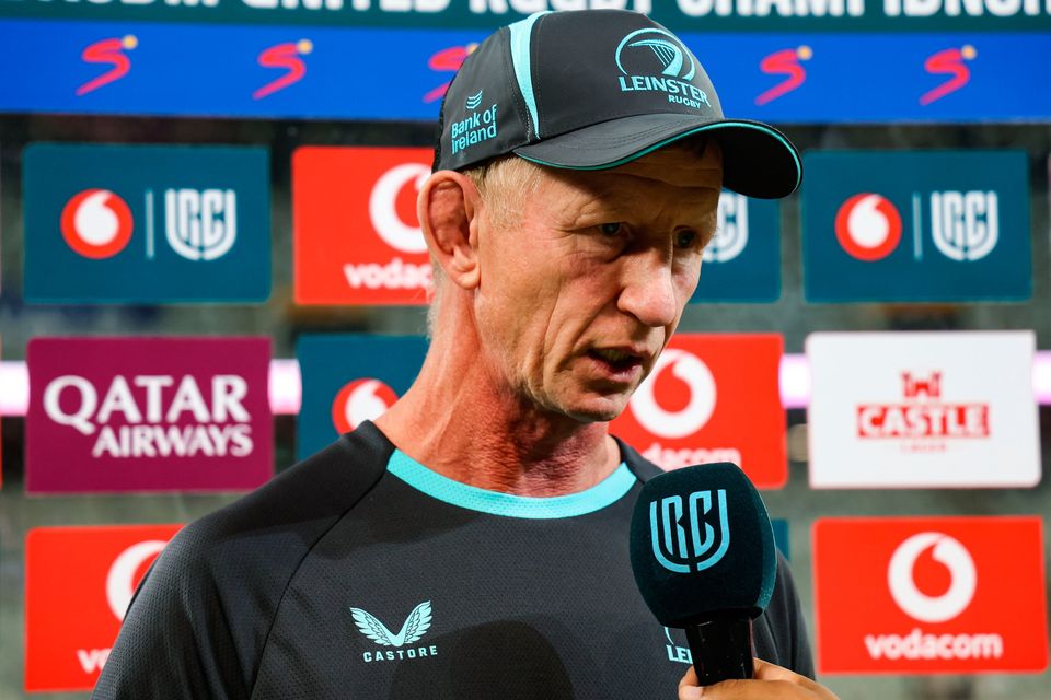 Leinster head coach Leo Cullen is interviewed after his side's defeat at DHL Stadium in Cape Town, South Africa. Photo by Shaun Roy/Sportsfile