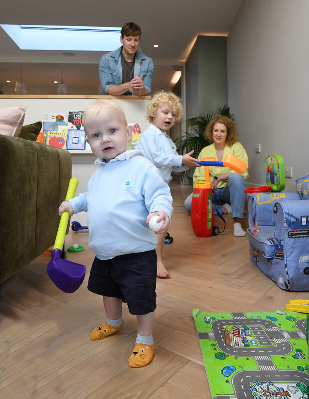 Arlo Neill at home with his parents Nason and Linda and his brother, three-year-old Nason. 20-month-old Arlo suffers from intestinal failure. Picture: Moya Nolan