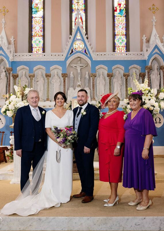 Mairead Coleman and Jamie Monahan with the groom's father Tommy Monahan, the groom's mother Margo Monahan and bride's mother Noreen Coleman. 