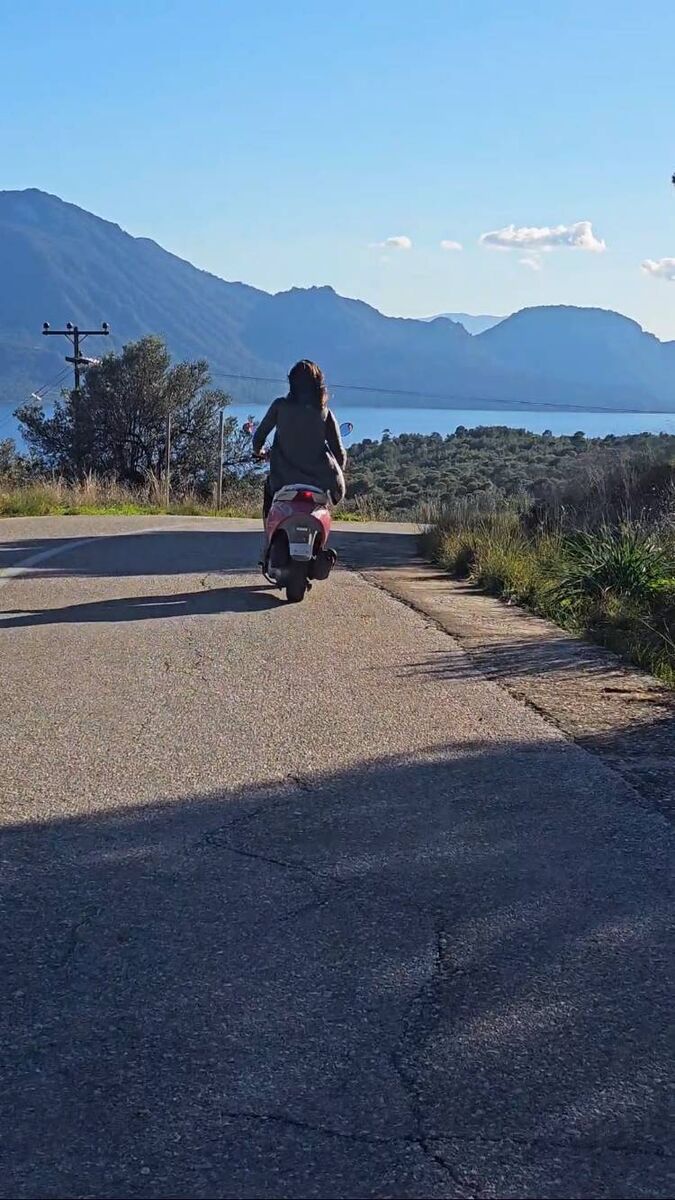 Liv explores Agistri by moped in winter