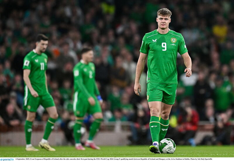 Evan Ferguson after his side concedes their first goal. Pic: Seb Daly/Sportsfile