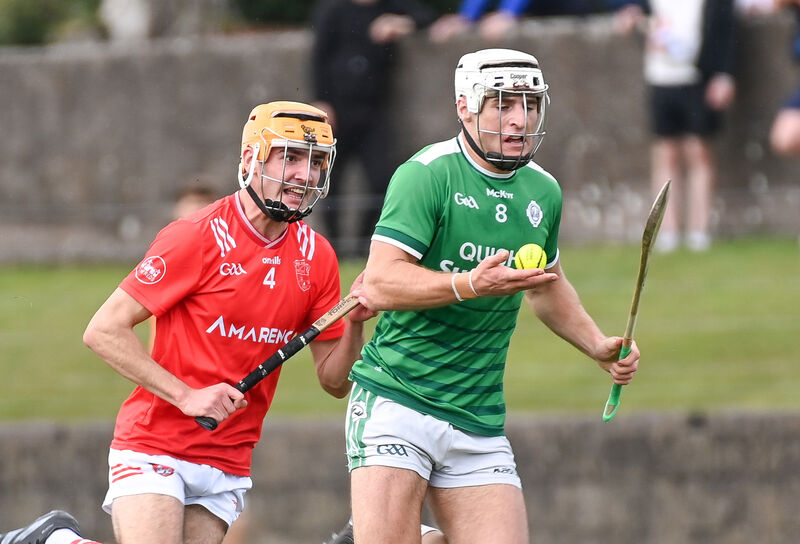 Ballincollig's Brian Keating tries to get away from Castlemartyr's Daragh Leahy, during their Premier IHC clash at Carrigtwohill.  Ballincollig's Brian Keating tries to get away from Castlemartyr's Daragh Leahy, during their Premier IHC clash at Carrigtwohill.