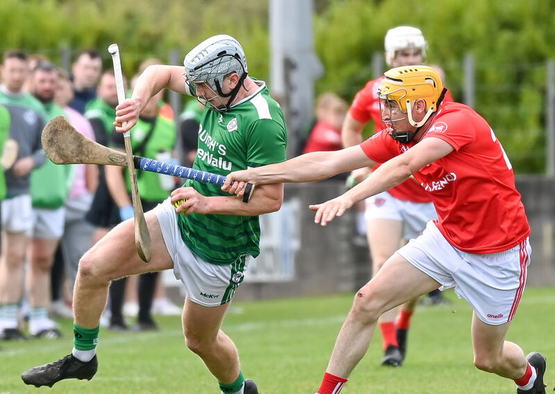 Castlemartyr's Liam Martin tackles Ballincollig's Theo Morgan, during their Premier IHC clash at Carrigtwohill.  Castlemartyr's Liam Martin tackles Ballincollig's Theo Morgan, during their Premier IHC clash at Carrigtwohill.