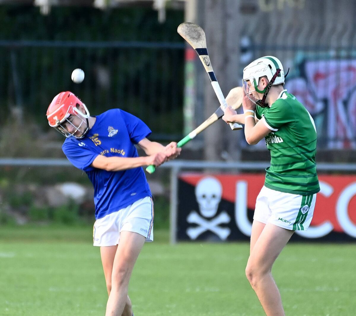 St Finbarr's Evan Naughton is blocked down by Ballincollig's Jack Costello. Picture: Eddie O'Hare St Finbarr's Evan Naughton is blocked down by Ballincollig's Jack Costello. Picture: Eddie O'Hare