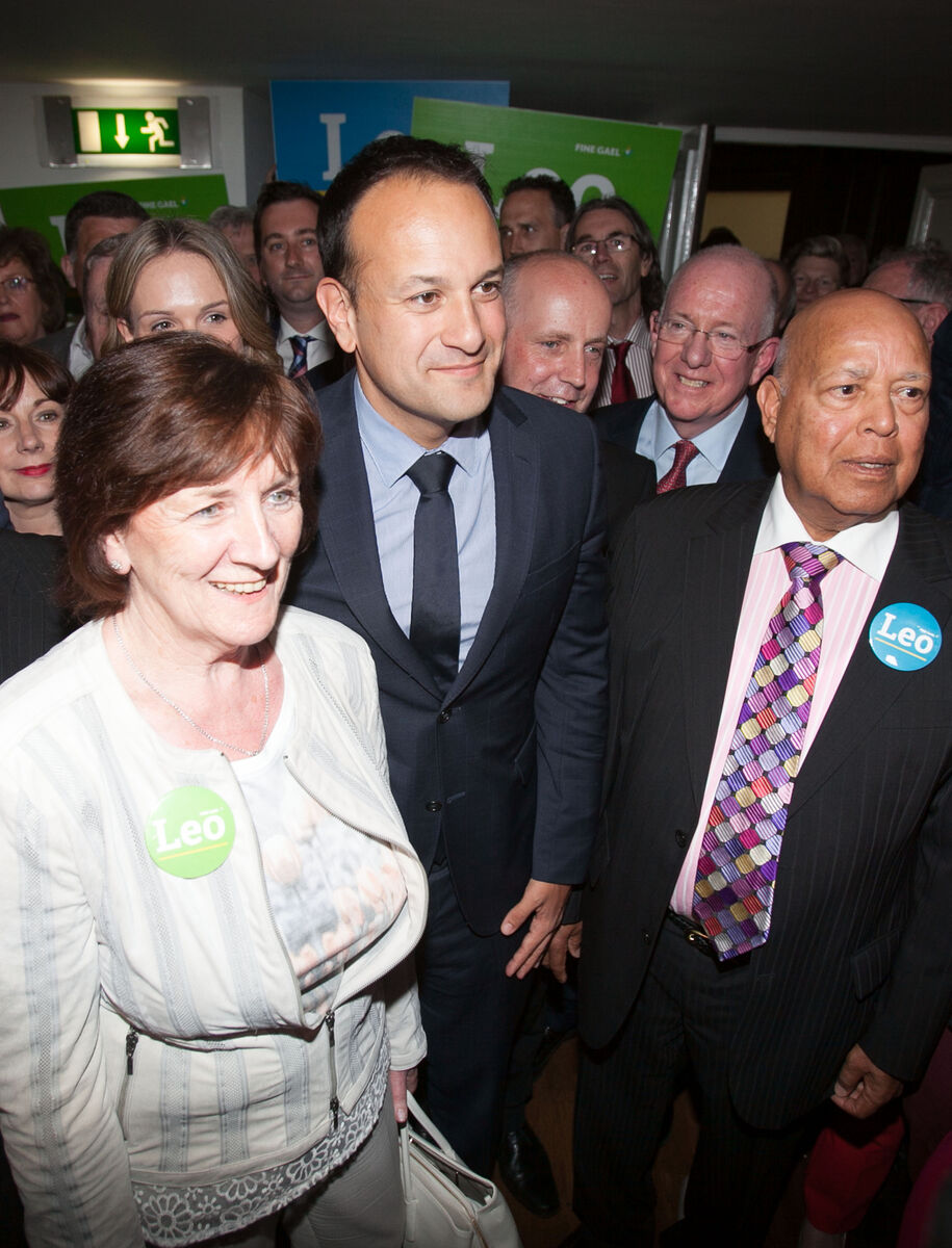 Leo Varadkar TD with parents Ashok Varadkar & Miriam Varadkar during the Fine Gael Leadership Election Picture: Gareth Chaney Collins