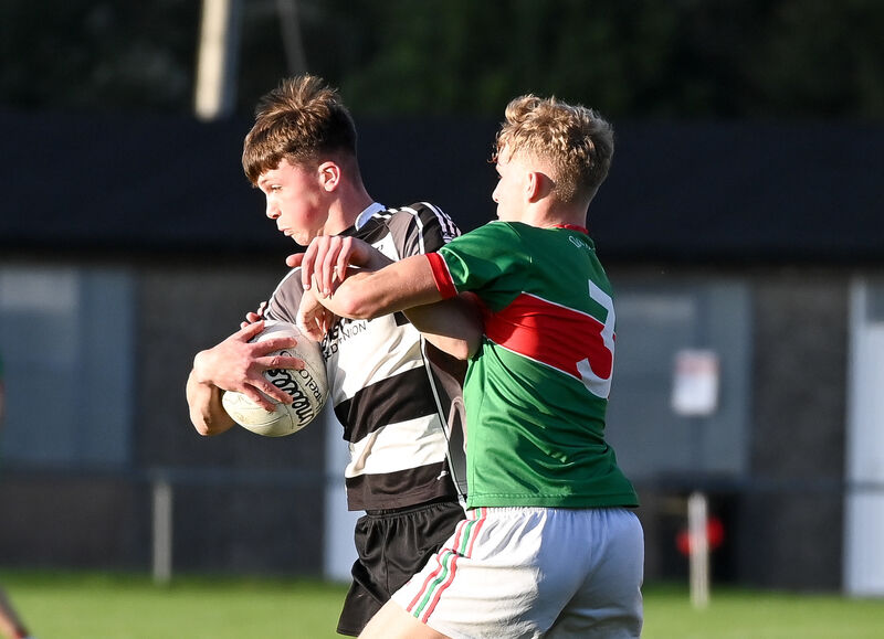 Clonakilty's James Costello tackles Donoughmore's Paddy Murphy during their Premier 2 MFC clash at the Mardyke. Picture: David Keane  Clonakilty's James Costello tackles Donoughmore's Paddy Murphy during their Premier 2 MFC clash at the Mardyke. Picture: David Keane