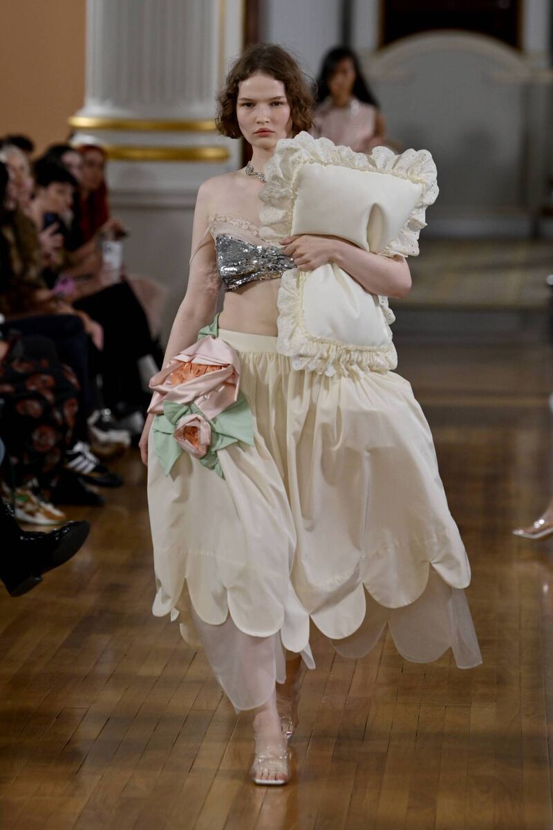 Simone Rocha 'continued to explore hallmarks of girlhood, such as stealing from your mother’s wardrobe, the first debutante ball...' in her London Fashion Week show on Sunday. Picture: Eamonn M McCormack/Getty