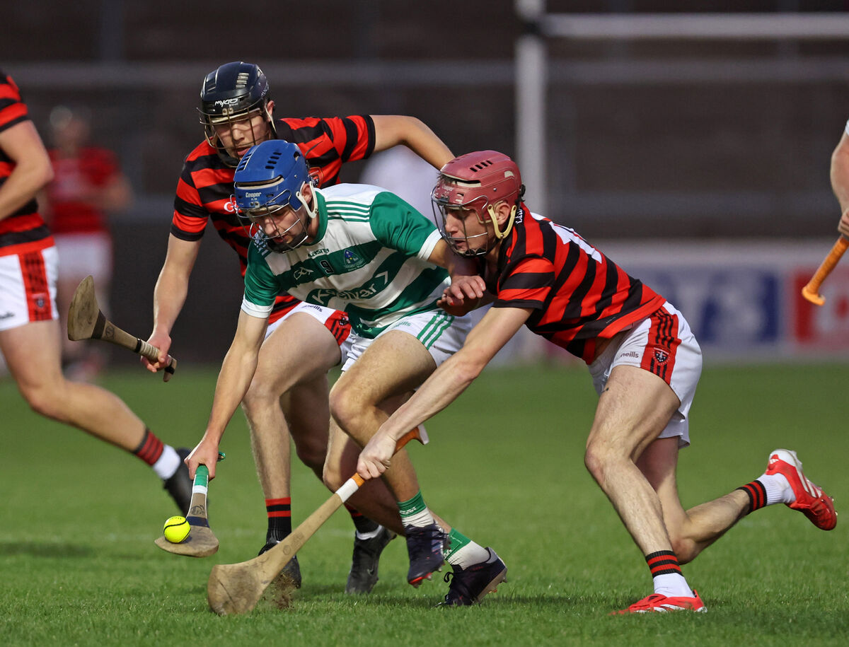  Diarmuid Byrne and Conor Cahill of Cloyne up against Shane Ryan of Valley Rovers. Picture: Jim Coughlan