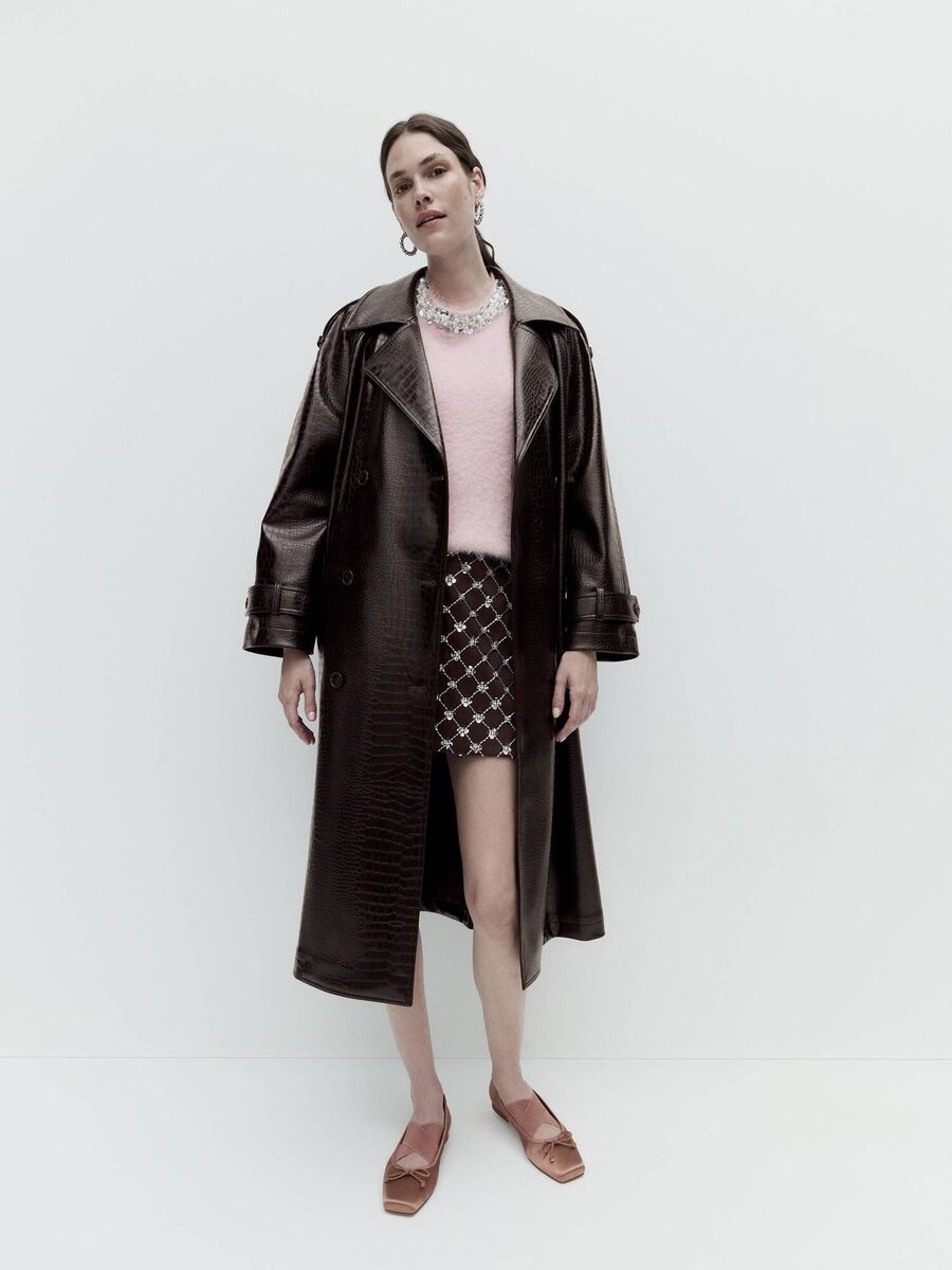M&S Collection: Croc PU Trench Coat, €125; Jumper, €57; Skirt, €57; Shoes, €57