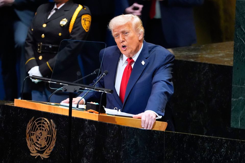 US president Donald Trump speaking to the United Nations General Assembly yesterday. Photo: AP