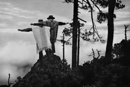 'Thanksgiving prayer to the Mixe god Kioga in gratitude for a good harvest,' in Oaxaca, Mexico, 1980.