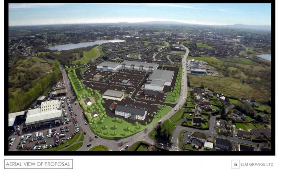 Artist's impression aerial view of Lakelands Retail Park, Enniskillen